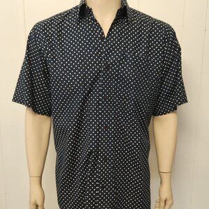 men's vintage shirt L navy dots cotton short sleeve 1980s